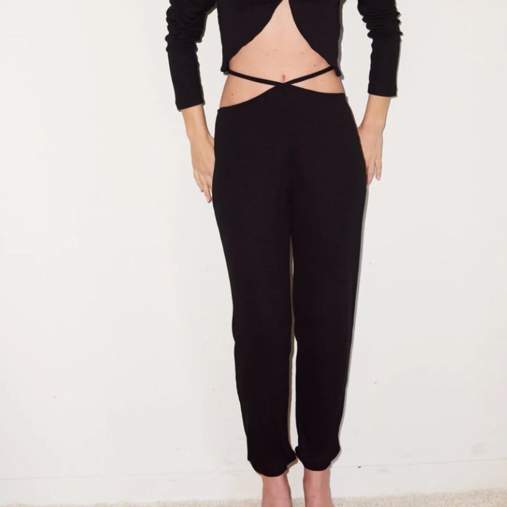 LNA Wrap Tie Waist Ribbed Soft Jogger Black